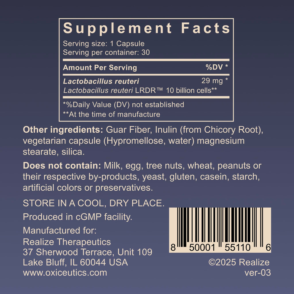 10 Billion CFU L. reuteri Probiotic with FOS Prebiotic 30 Veg Capsules B102