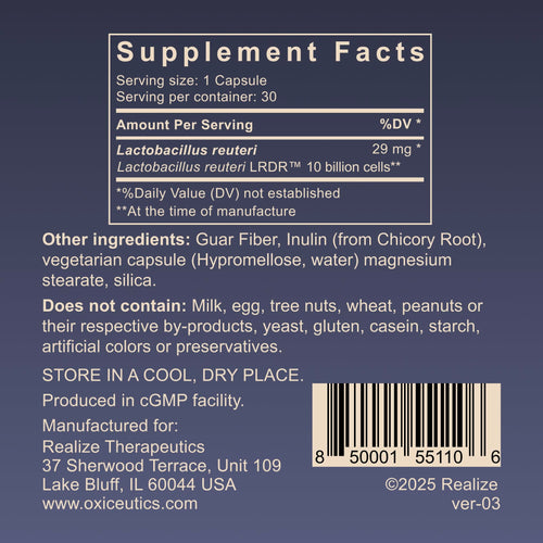 10 Billion CFU L. reuteri Probiotic with FOS Prebiotic 30 Veg Capsules B102