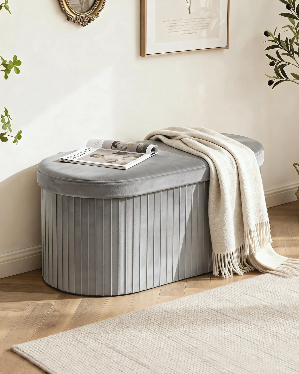 Folding Velvet Storage Ottoman X971547