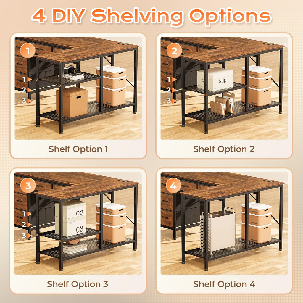 47 Inch L Shaped Desk with Power Outlets T810938