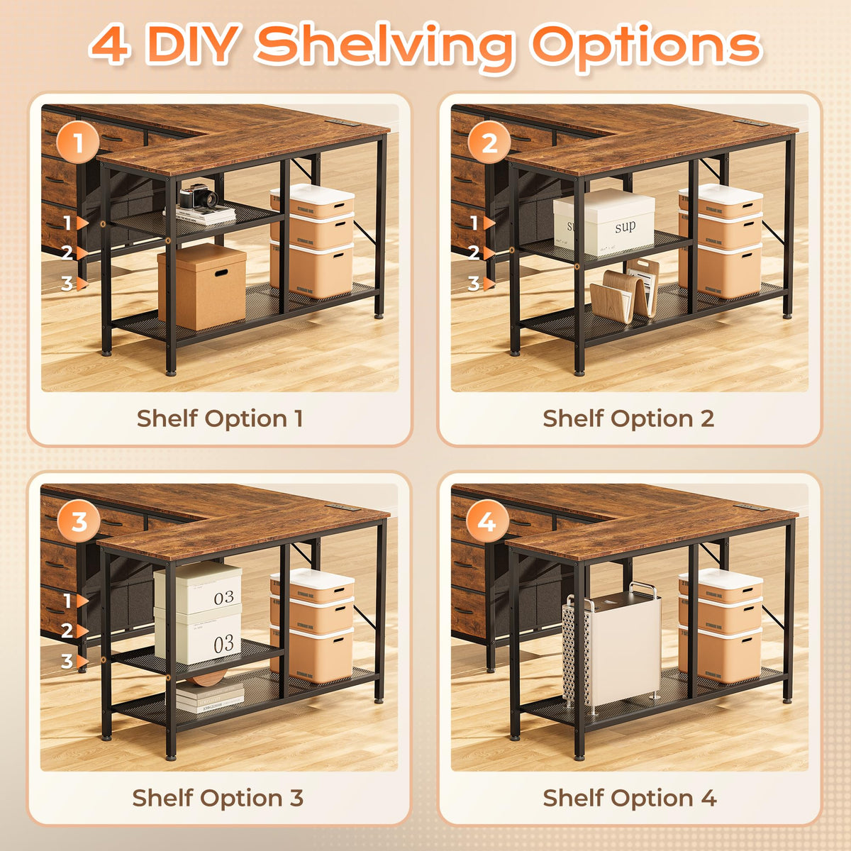 47 Inch L Shaped Desk with Power Outlets T810938
