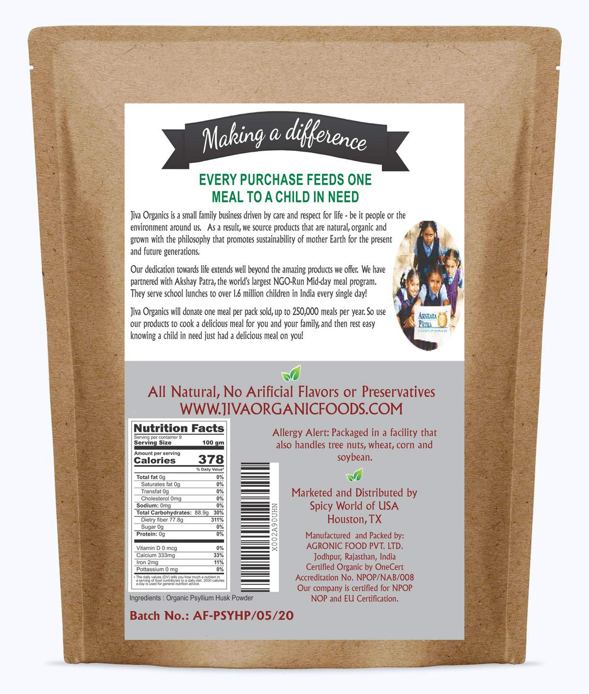 Psyllium Husk Powder 1.75 LB Gluten Free Unflavored I139