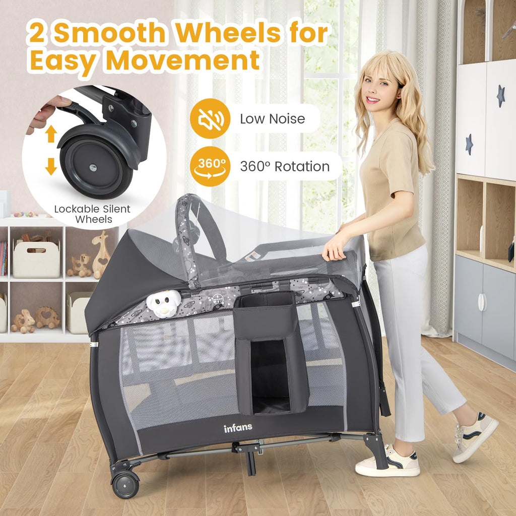4 in 1 Pack and Play with Bassinet, Changing Table, Storage Basket I6183