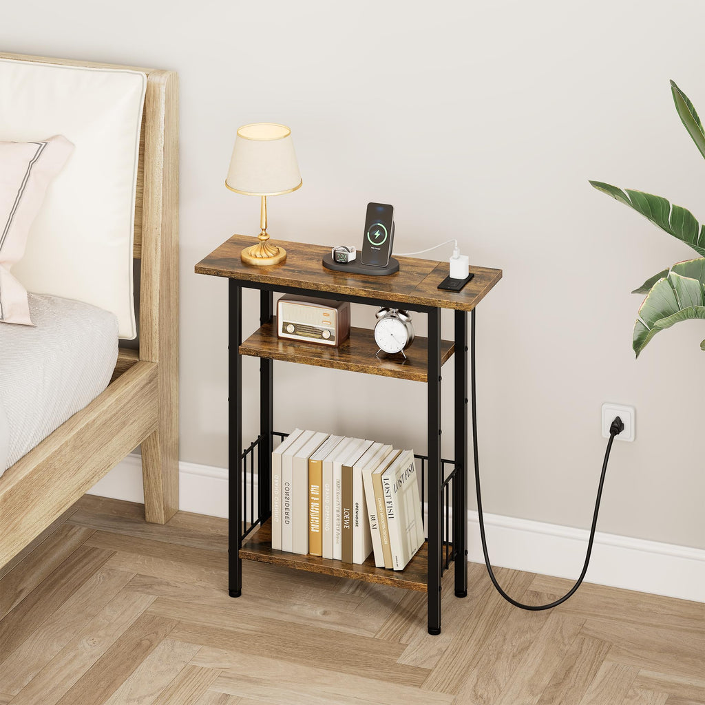 Narrow 3-Tier Side Table with Charging Station G57489