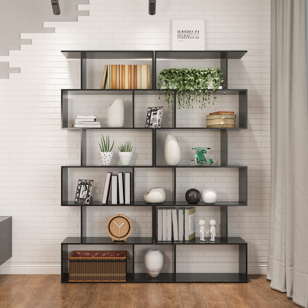 6-Tier Geometric S Shaped Wood Bookshelf D6951