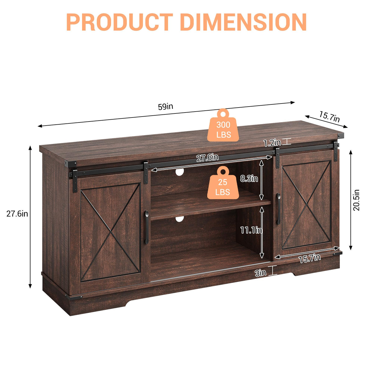 59 Inch TV Stand with Sliding Barn Doors N682145