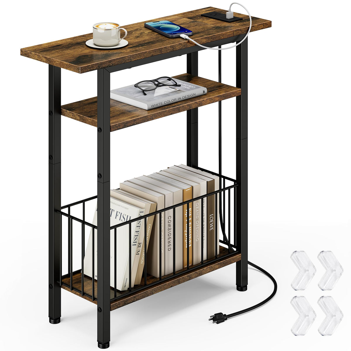 Narrow 3-Tier Side Table with Charging Station G57489