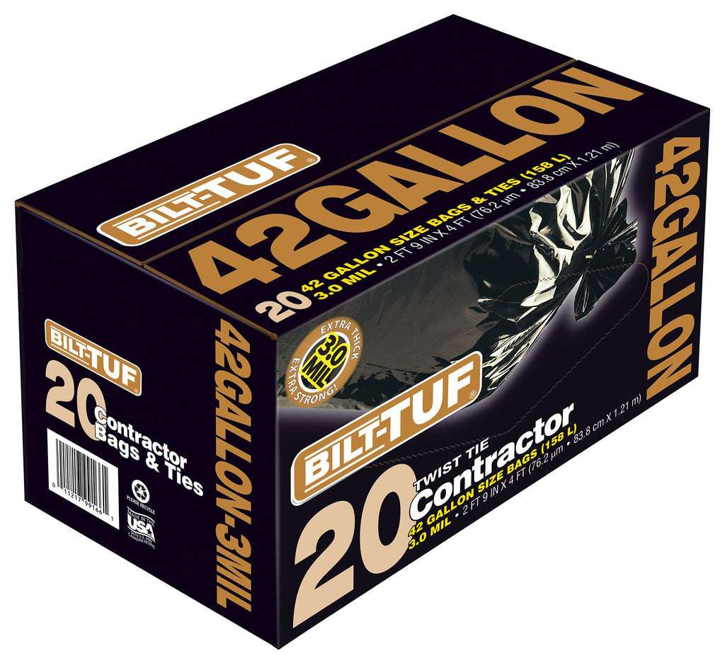 42 Gallon Black Flat Cut Top Trash Bags 3.0 Mil 20 Count H432