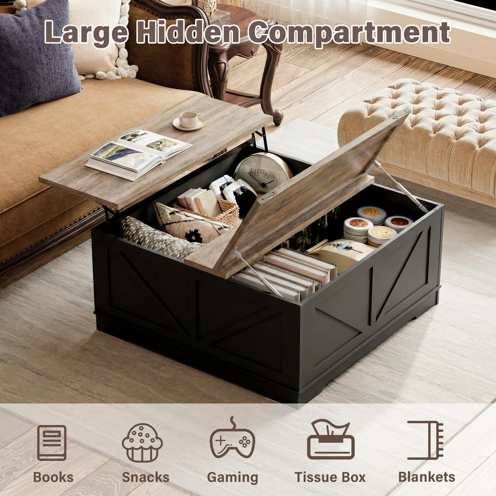 Black Lift Top Wood Coffee Table with Storage T266335