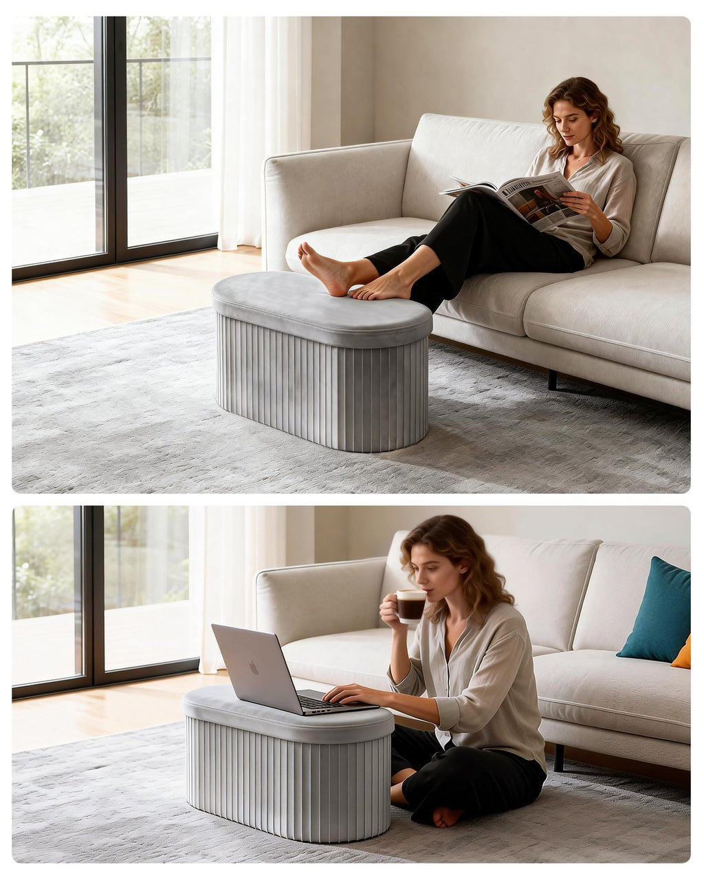 Folding Velvet Storage Ottoman X971547