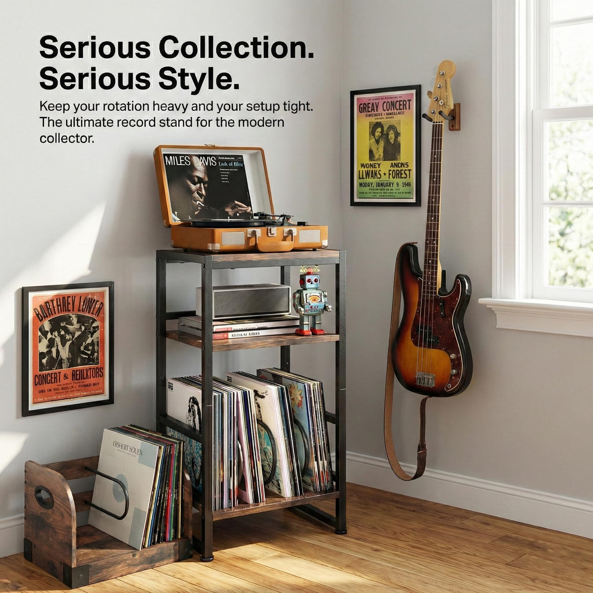 3-Tier Record Player Stand with Storage A8046