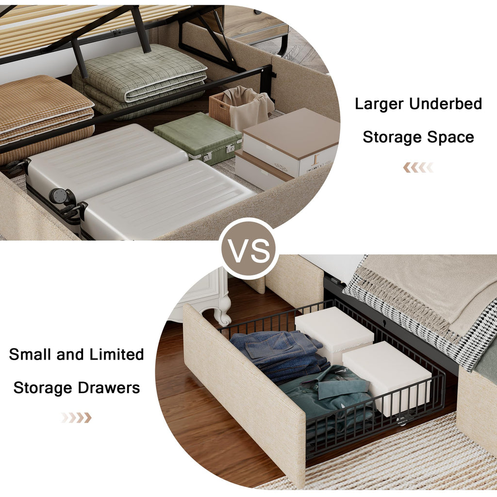 Queen Size Lift Up Storage Upholstered Bed Frame with Charging Station K68663