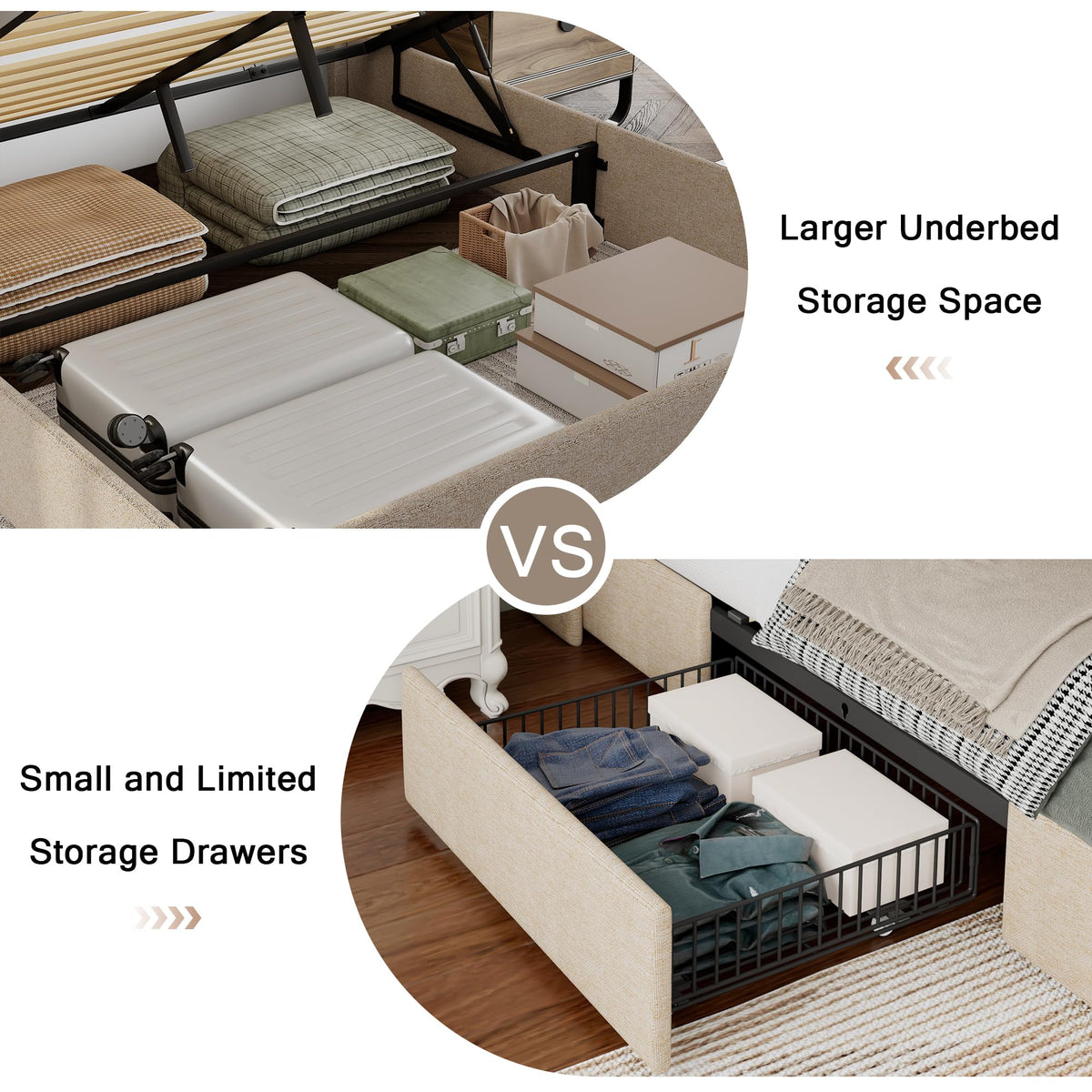 Queen Size Lift Up Storage Upholstered Bed Frame with Charging Station K68663
