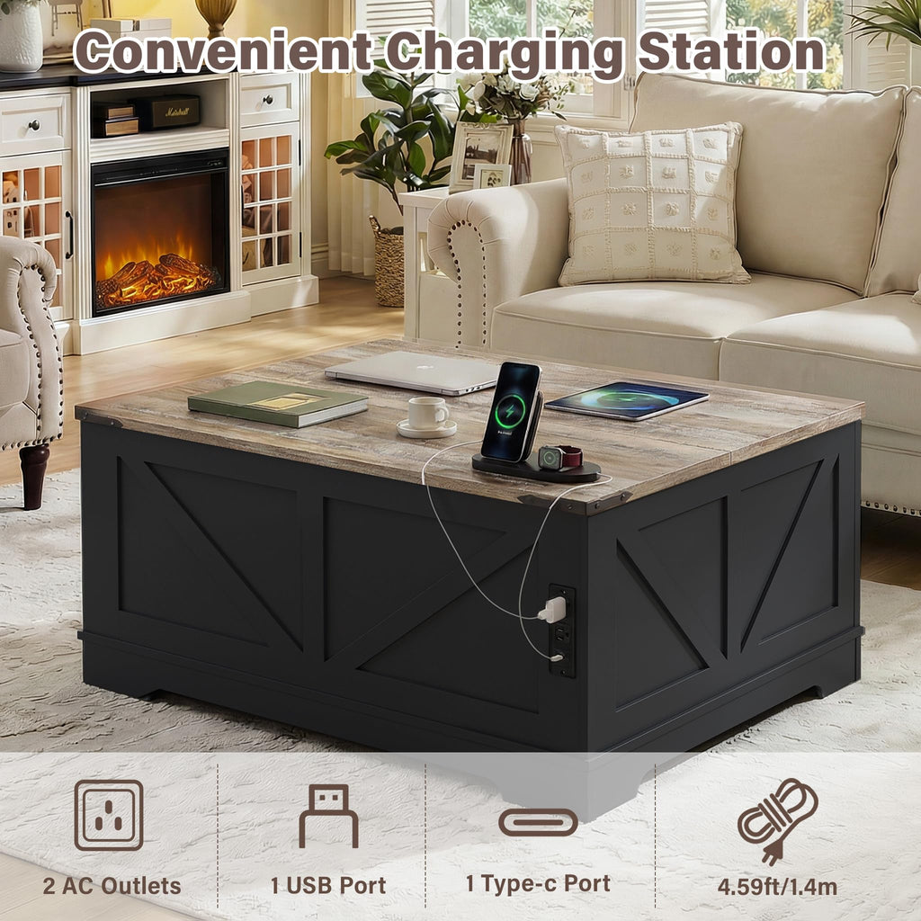 Black Lift Top Wood Coffee Table with Storage T266335