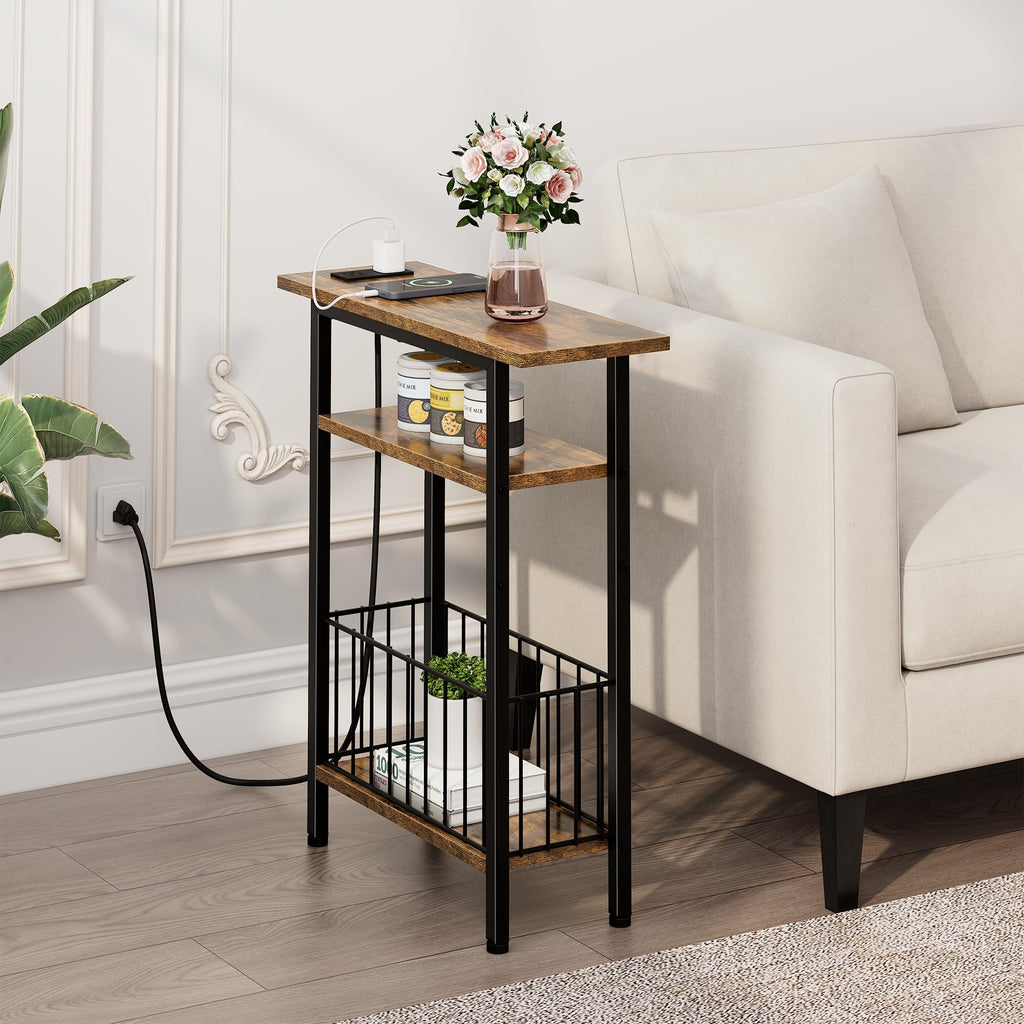 Narrow 3-Tier Side Table with Charging Station G57489