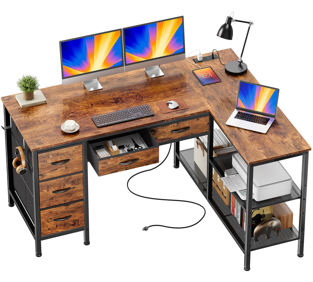 47 Inch L Shaped Desk with Power Outlets T810938