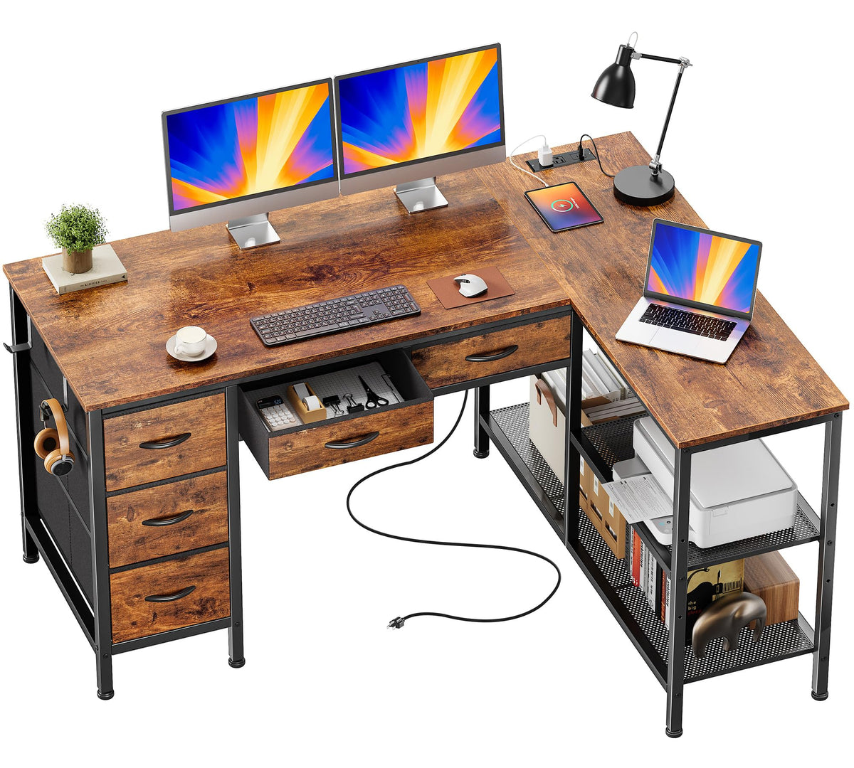 47 Inch L Shaped Desk with Power Outlets T810938
