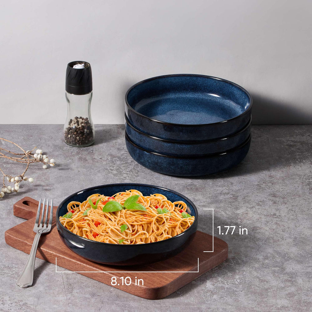 Stoneware Pasta Bowls Set of 4, 35oz Ceramic Bowls, Sapphire Blue V77626