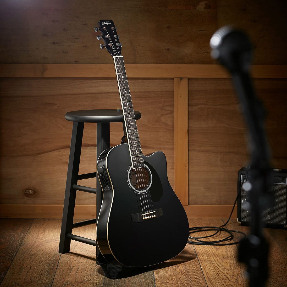 Black Cutaway Thinline Acoustic-Electric Guitar M808518