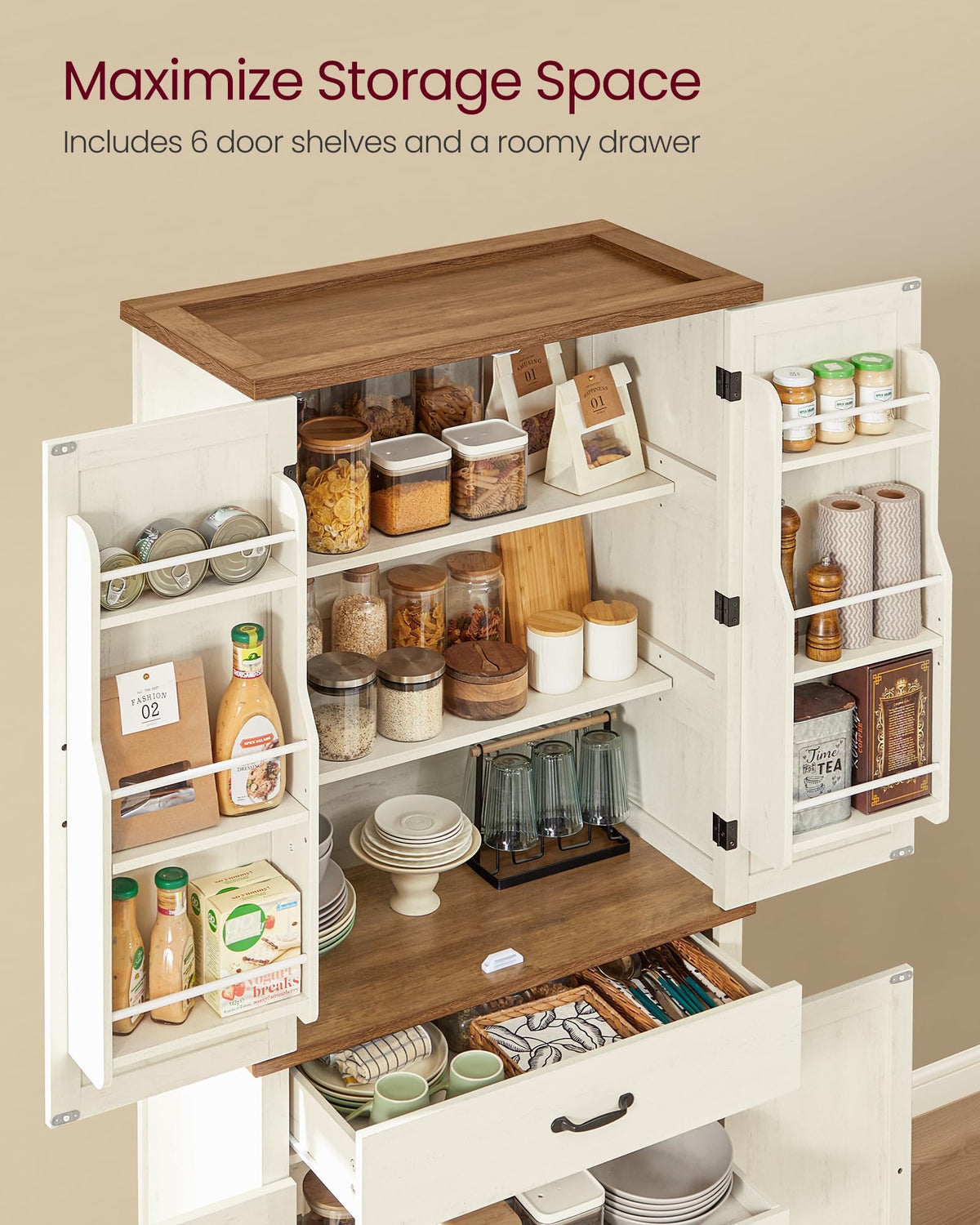 Freestanding Tall Pantry Cabinet with Drawer Q1279