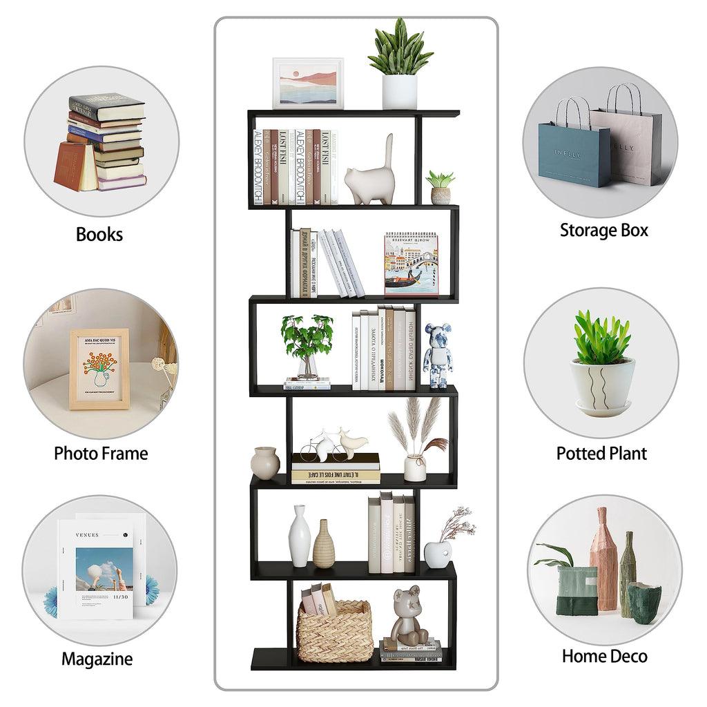 6-Tier Geometric S Shaped Wood Bookshelf D6951