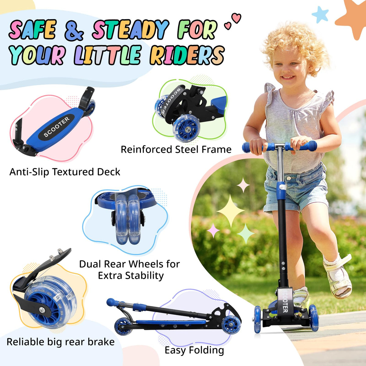 3 Wheel Kids Kick Scooter with Light-Up Wheels and Adjustable Handlebar L982