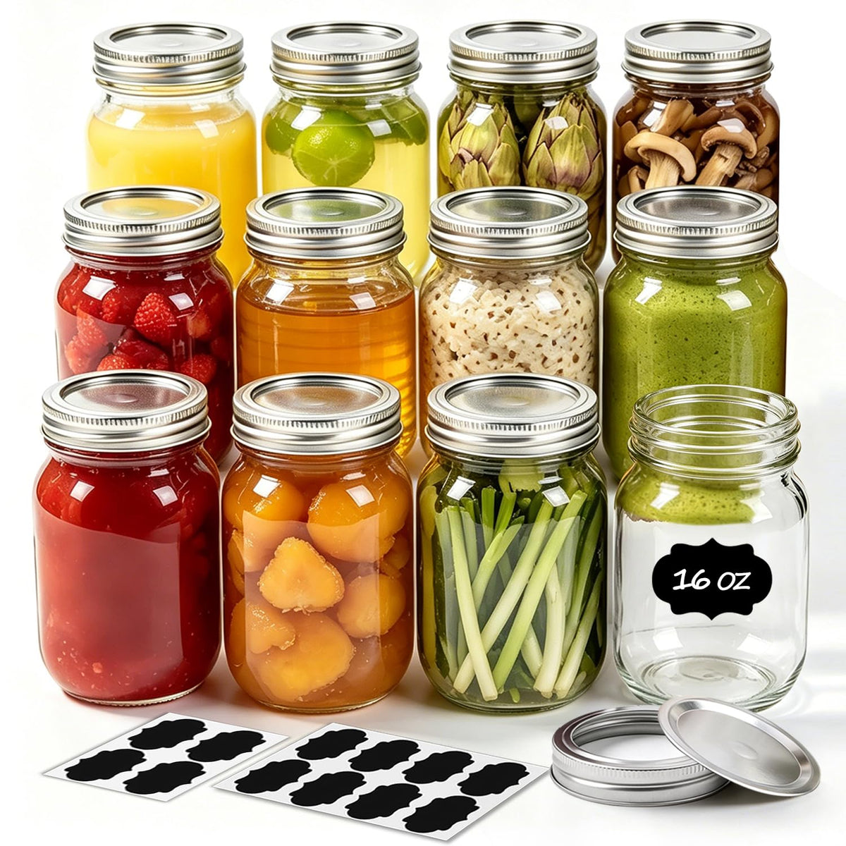 16 oz Regular Mouth Mason Jars 12 Pack U87293