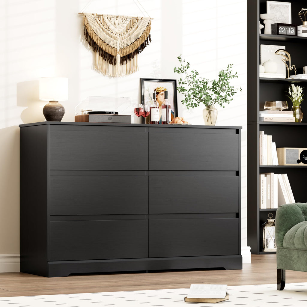 Black 6 Drawer Double Dresser D747