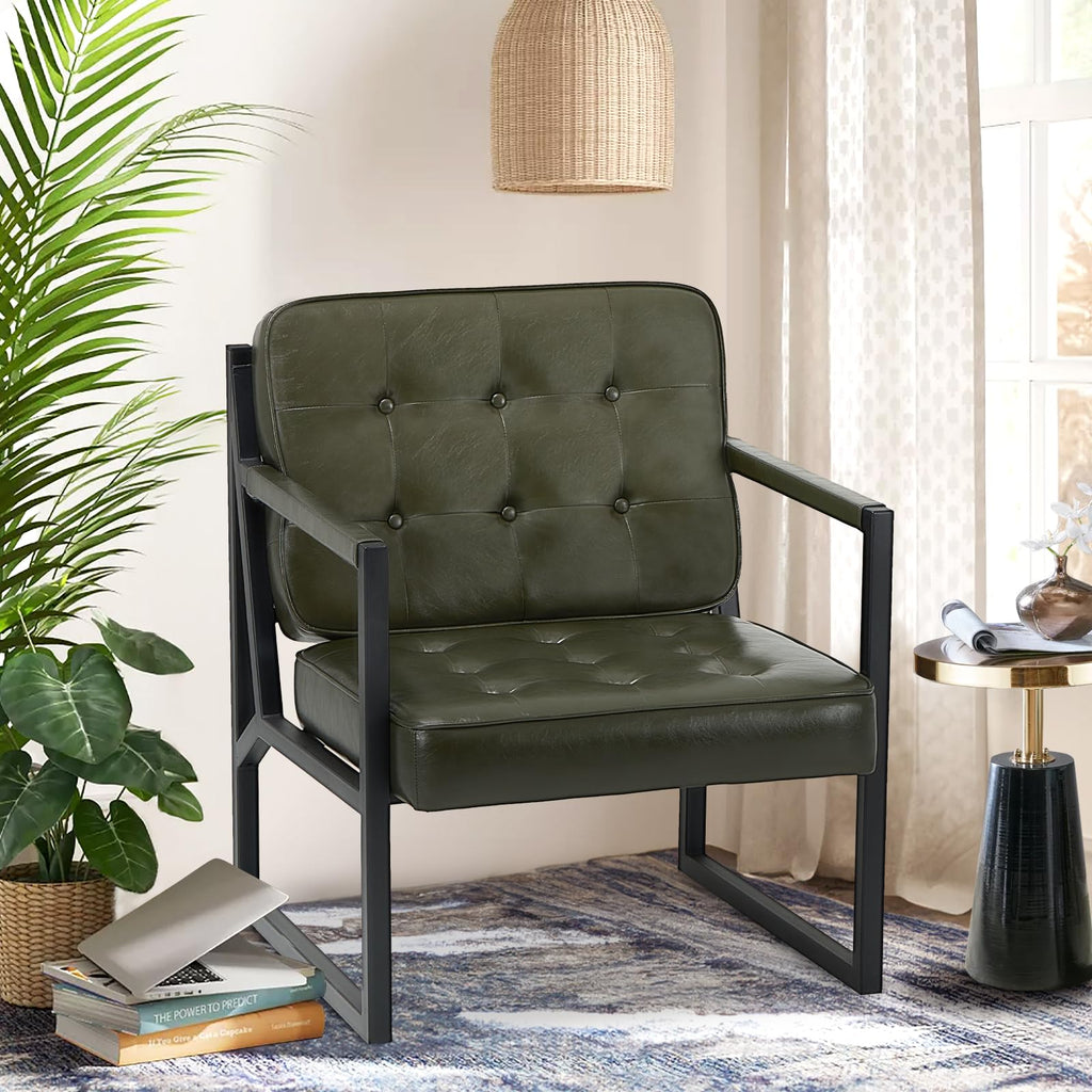 Green Leather Accent Chair Set of 2 R4957