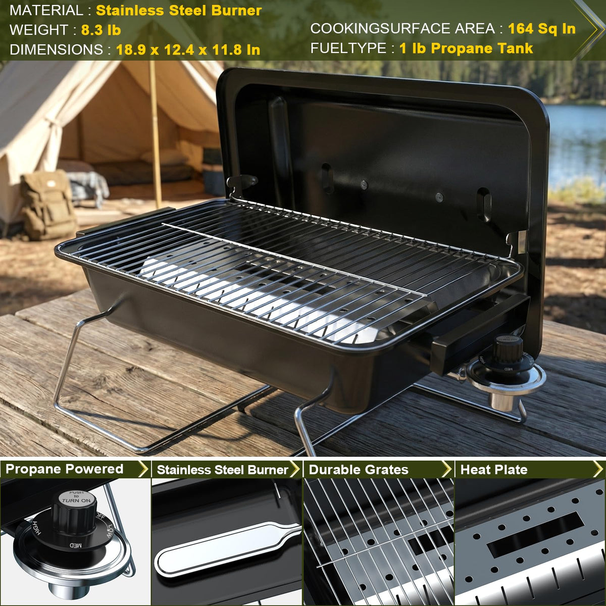 Portable Propane Gas Grill with Foldable Legs S98217