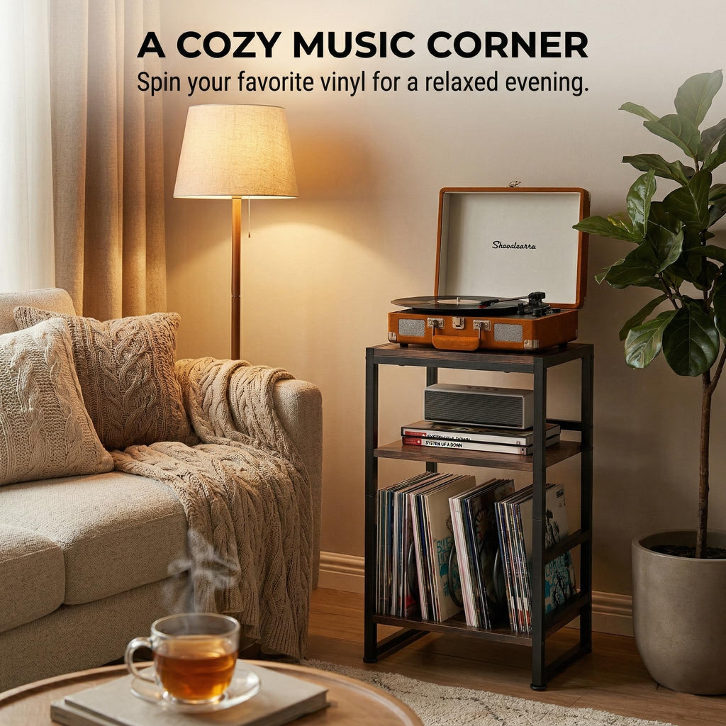 3-Tier Record Player Stand with Storage A8046