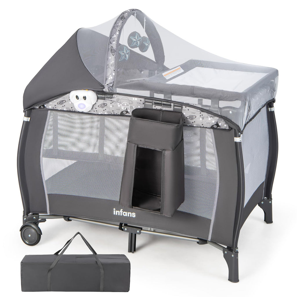 4 in 1 Pack and Play with Bassinet, Changing Table, Storage Basket I6183