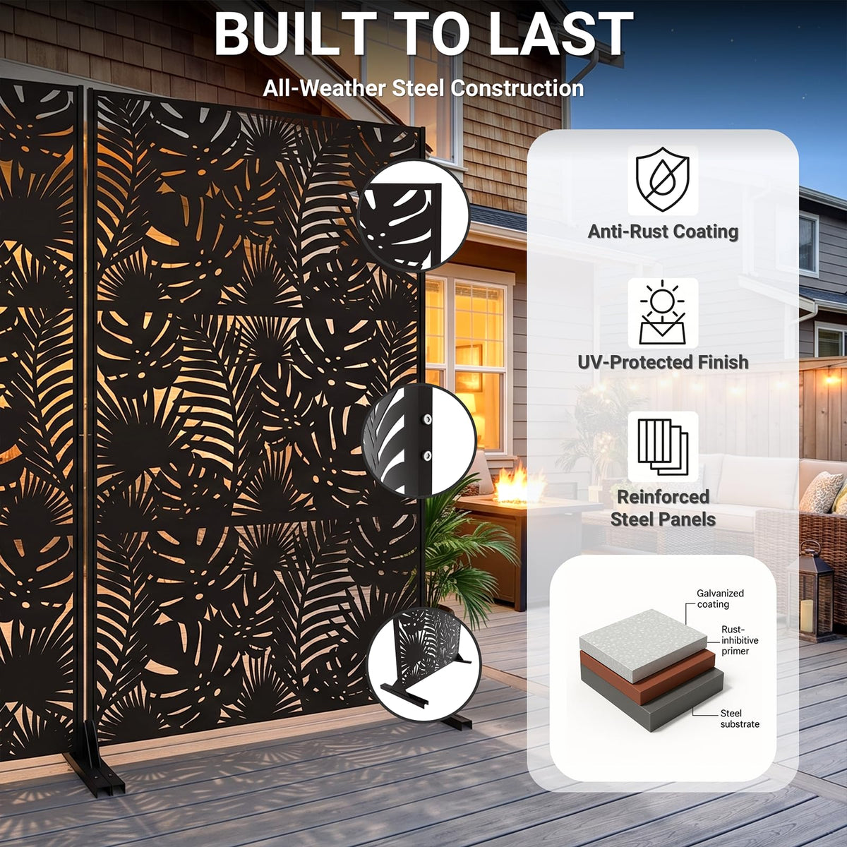72in Laser Cut Steel Privacy Screen C886