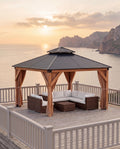 Hardtop Wood Gazebo 10 x 10 ft with Double Metal Roof U472940
