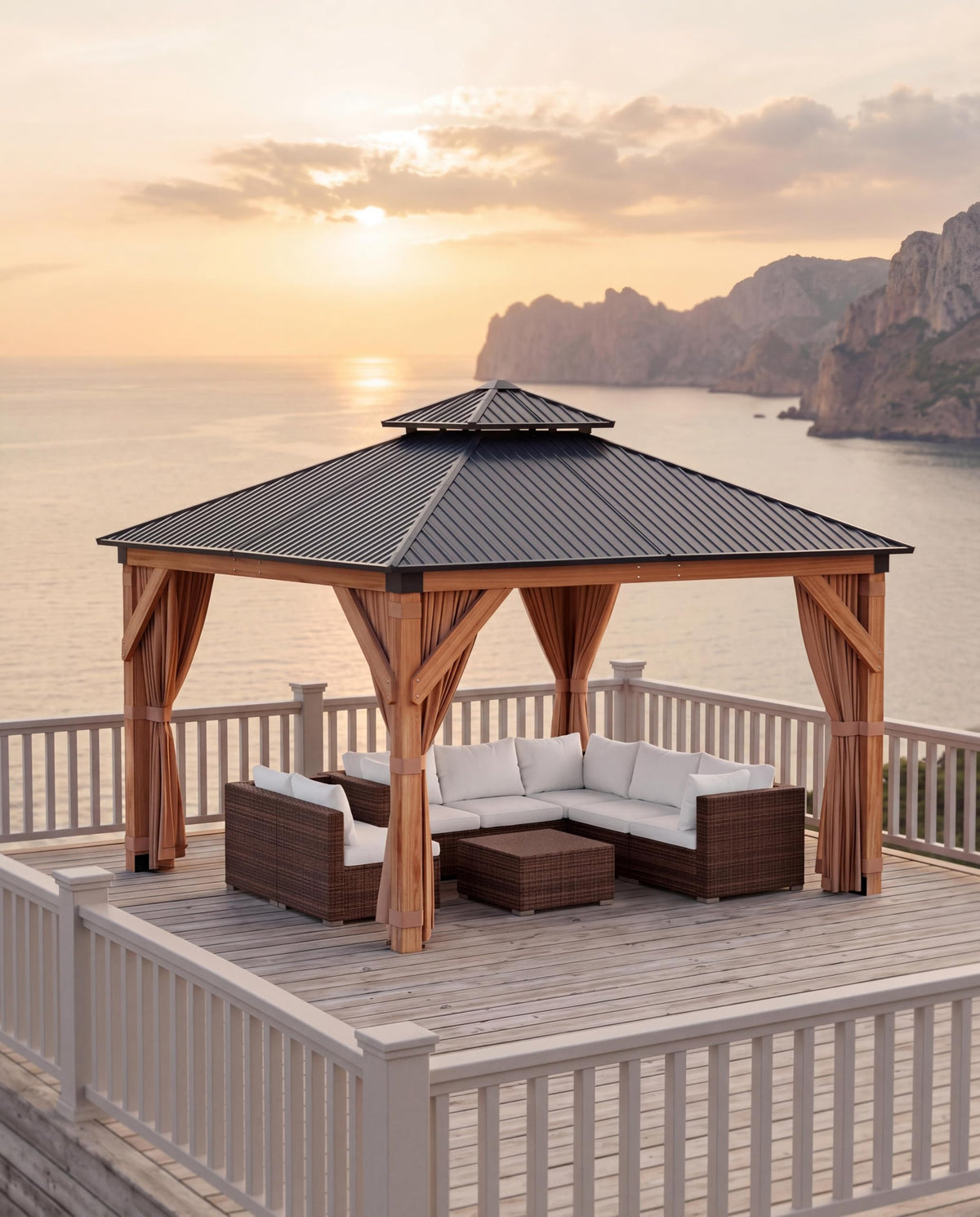 Hardtop Wood Gazebo 10 x 10 ft with Double Metal Roof U472940