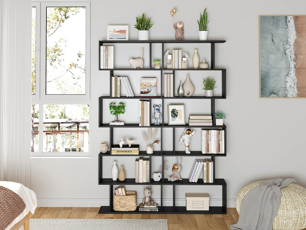6-Tier Geometric S Shaped Wood Bookshelf D6951