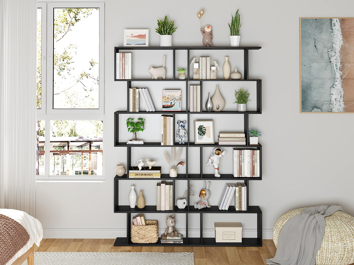 6-Tier Geometric S Shaped Wood Bookshelf D6951