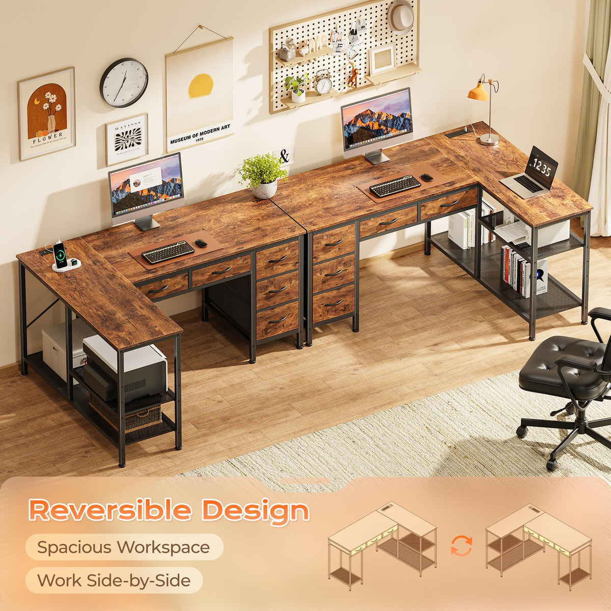 47 Inch L Shaped Desk with Power Outlets T810938