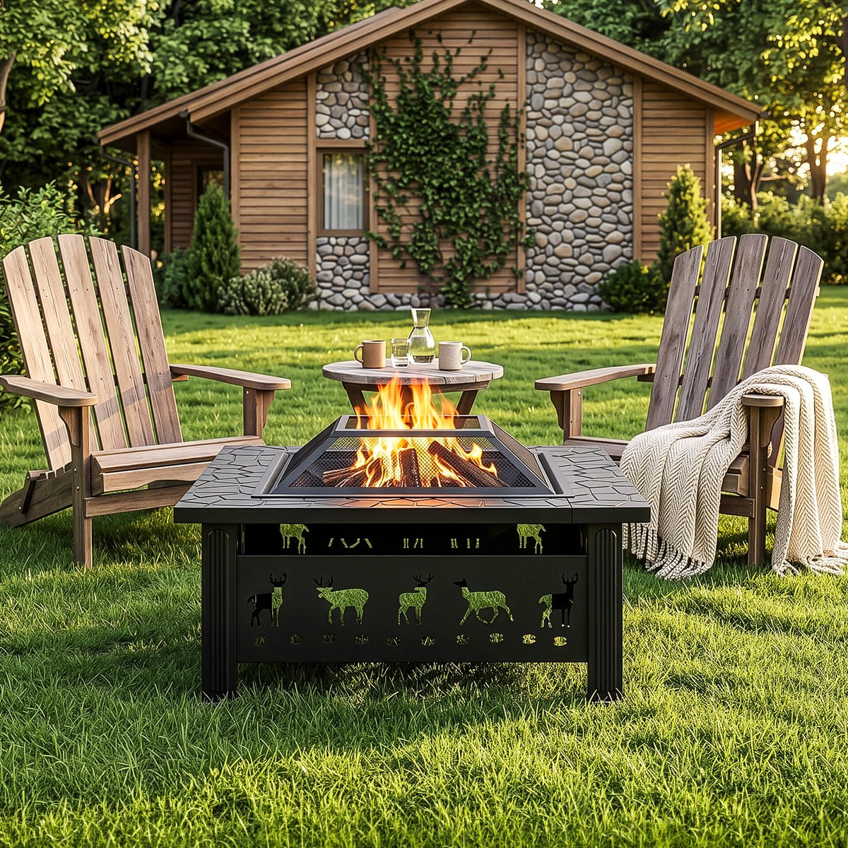 32 Inch Black Wrought Iron Wood Burning Fire Pit U963948