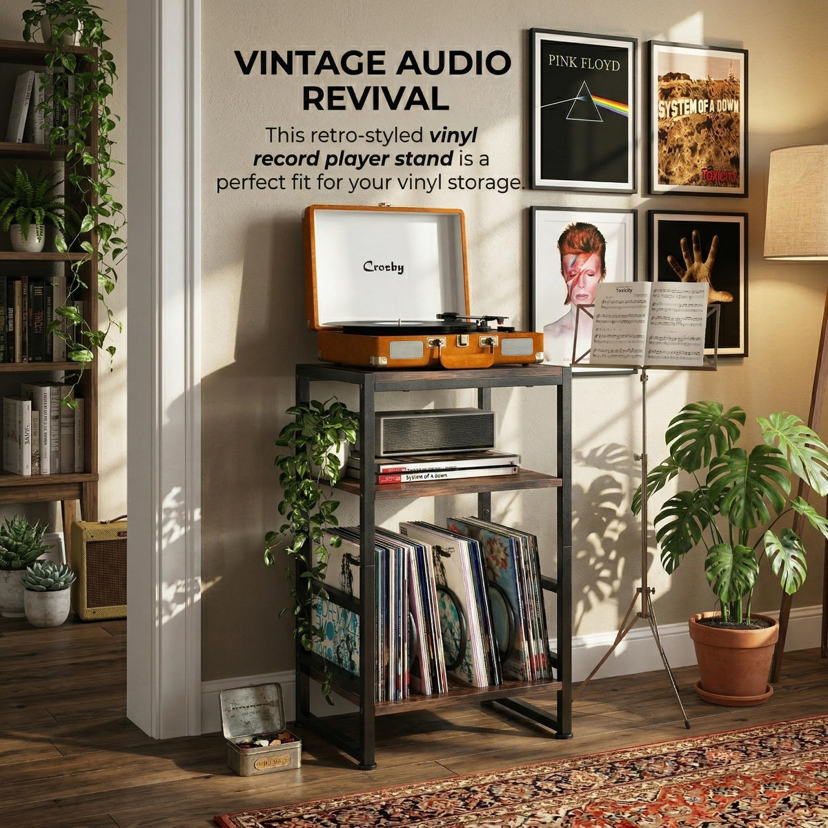 3-Tier Record Player Stand with Storage A8046