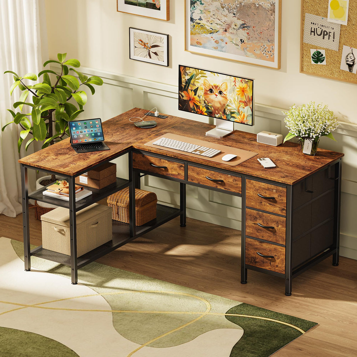 47 Inch L Shaped Desk with Power Outlets T810938