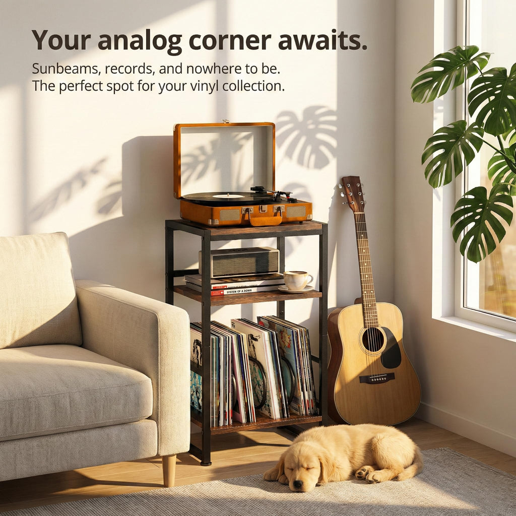 3-Tier Record Player Stand with Storage A8046