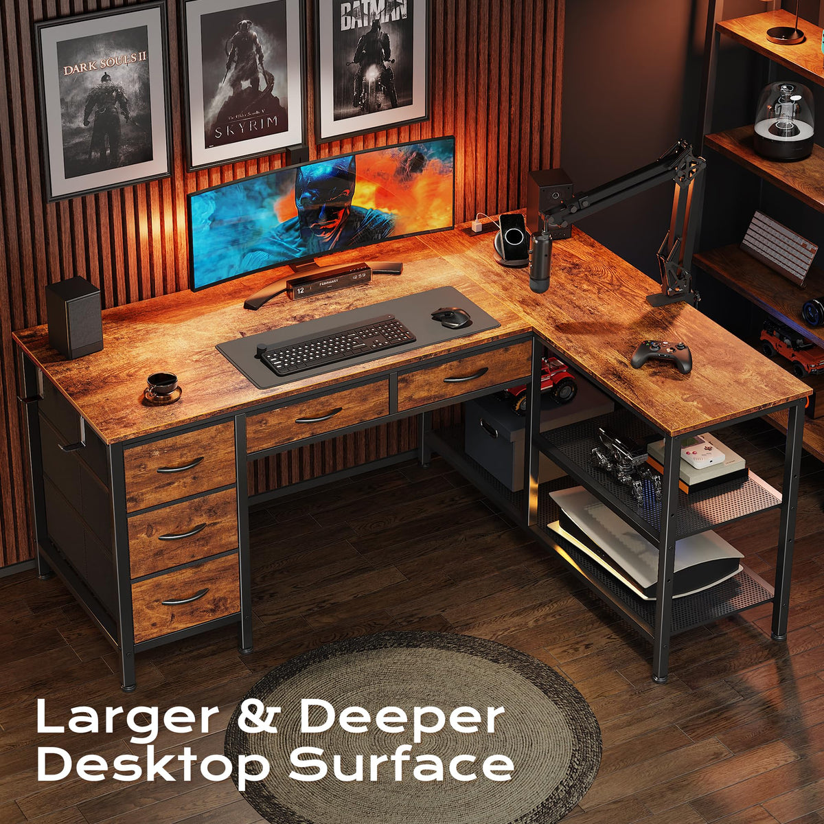 47 Inch L Shaped Desk with Power Outlets T810938
