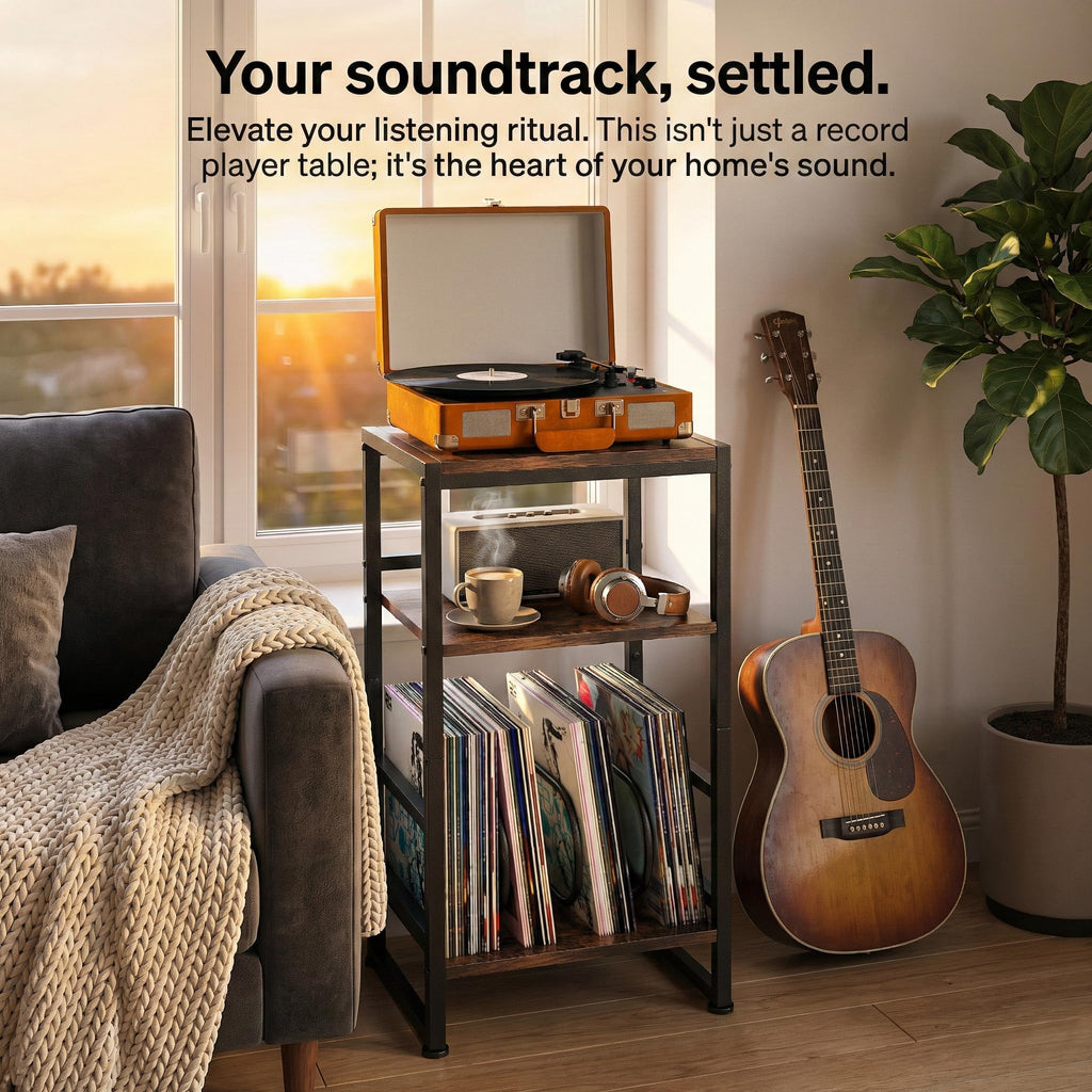 3-Tier Record Player Stand with Storage A8046