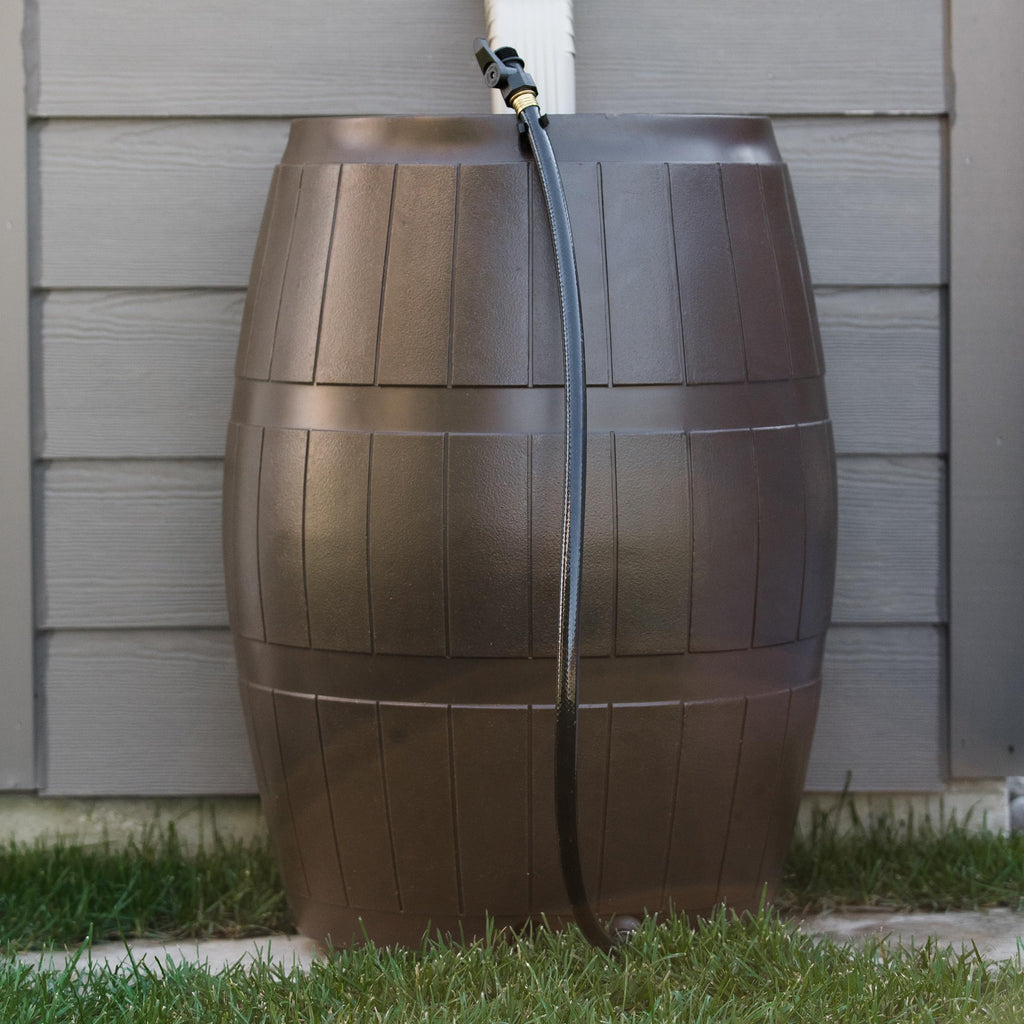 Brown 50 Gallon Flat-Back Rain Barrel with Spigots T5951