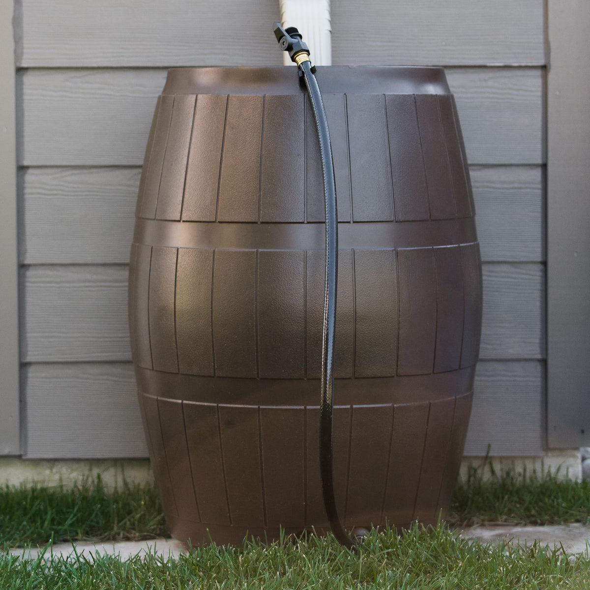 Brown 50 Gallon Flat-Back Rain Barrel with Spigots T5951
